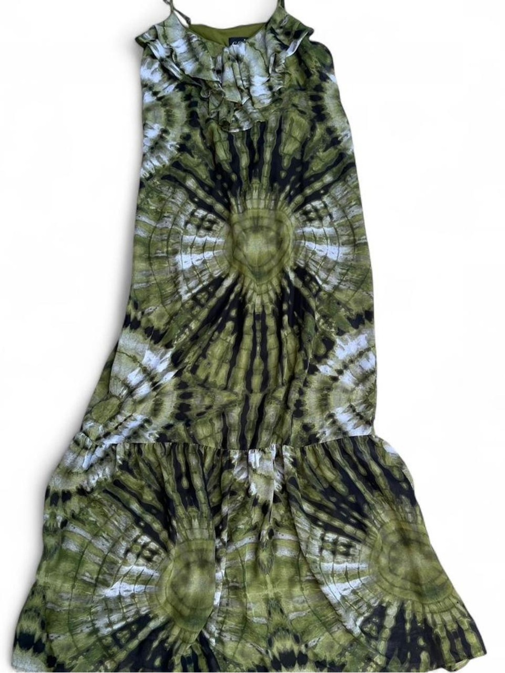 ECI New York Green Tie Dye Ruffle Maxi Dress Size M